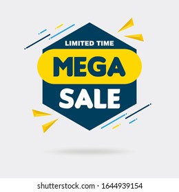 Simple Mega Sale Sign with Hexagon Shape Banner on White Background Design, Discount Banner Template Vector for advertising, social media, web banner