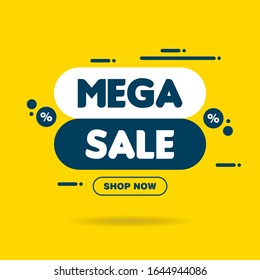 Banner de forma simple de mega venta en fondo blanco, vector de plantilla de banner de descuento para publicidad, medios sociales, banderín web