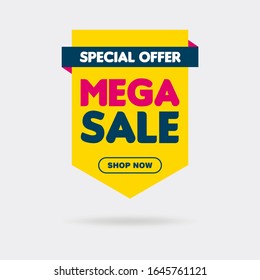 Simple Mega Sale Sign Shape Banner on White Background Design, Discount Banner Template Vector for advertising, social media, web banner
