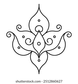 Um design simples de mehndi com pequenos pontos que chamam a atenção para as curvas encantadoras e redemoinhos que ele tem.