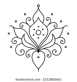 Um design simples de mehndi com pequenos pontos que chamam a atenção para as curvas encantadoras e redemoinhos que ele tem.