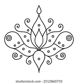 Um design simples de mehndi com pequenos pontos que chamam a atenção para as curvas encantadoras e redemoinhos que ele tem.