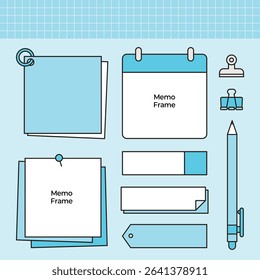 Simple Memo Frame Set, Note Background, Paper, Clip File, Subject, Quote Vector Illustration
