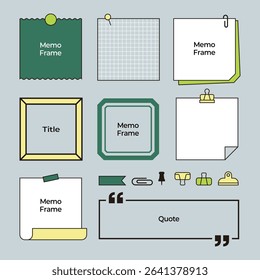 Simple Memo Frame Set, Note Background, Paper, Clip File, Subject, Quote Vector Illustration