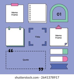 Simple Memo Frame Set, Note Background, Paper, Clip File, Subject, Quote Vector Illustration