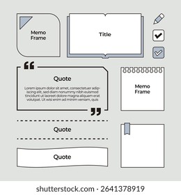 Simple Memo Frame Set, Note Background, Paper, Clip File, Subject, Quote Vector Illustration