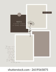 Simple memo pad note layered scrapbook style element with photo frame collage