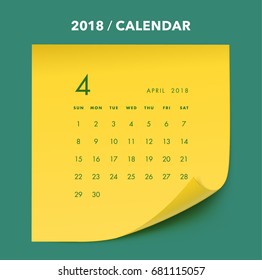Simple memo paper calendar for 2018 years. Week starts from Sunday.
