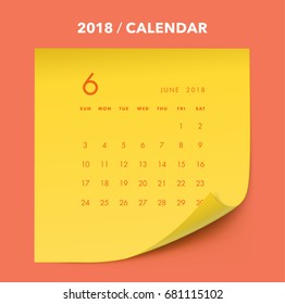 Simple memo paper calendar for 2018 years. Week starts from Sunday.