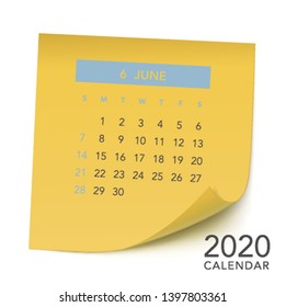 Simple memo style calendar for 2020 years. Week starts from Sunday.