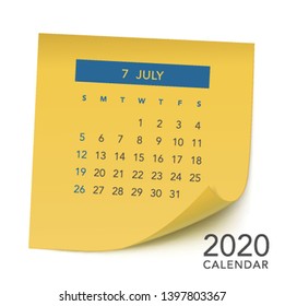 Simple memo style calendar for 2020 years. Week starts from Sunday.