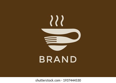 Simple and memorable logo design combining fork, knife and cup, this logo good for company related beverages and food.