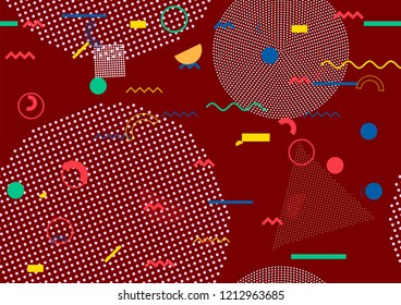 Simple Memphis Cover, Vector Seamless Pattern, Geometric Design. Bauhaus Elements Poster, Business Background. Vintage Retro Falling Shapes, Motion Memphis Seamless Pattern. Cool Minimalist Background