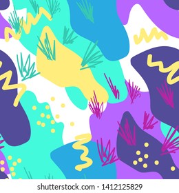 Simple memphis style seamless pattern with strokes. Vector seamless template background. Colorful memphis style illustration.
