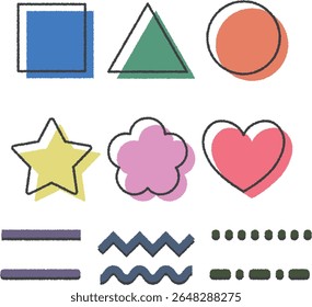 Formas de estilo memphis simples e conjunto de ilustrações de arte de linha