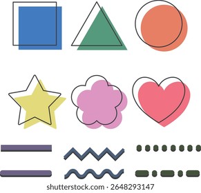 Formas de estilo memphis simples e conjunto de ilustrações de arte de linha