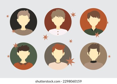simple men avatar set in dark academia color palette