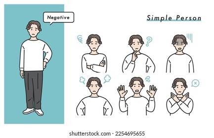 Simple men's negative facial expression set illustration material