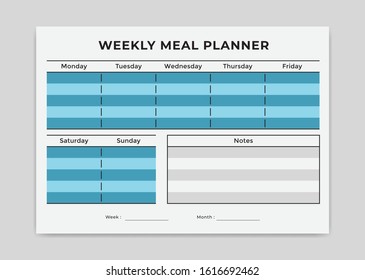 Simple menu meal planner weekly grid template blue color vector