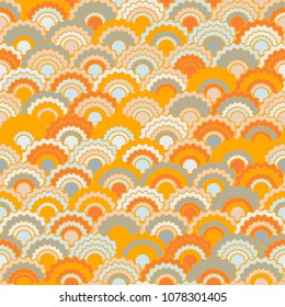 Simple mermaid scales squama background, vector seamless fabric pattern, tiled textile print. Typical chinese squama scales seamless arc tiles surface. Reptile skin pattern.