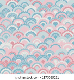 Simple mermaid scales squama background, vector seamless fabric pattern, tiled textile print. Typical chinese squama scales seamless arc tiles texture. Fabric print pattern.