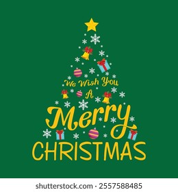 Simple merry christmas tree green design