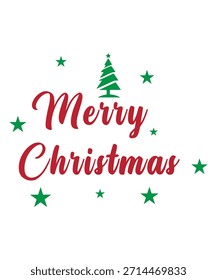  A simple Merry Christmas typography design vector., Christmas tree with ornaments. For cards, posters, gift tags, Marry christmas logo with christmas tree
