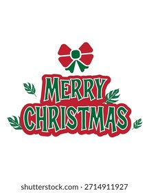 A simple Merry Christmas typography design vector, Merry christmas lettering red and green decoration logo, Christmas and new year logo vector