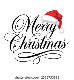 A Simple Merry Christmas typography with hat design.