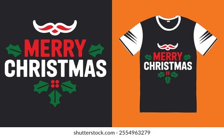 A Simple Merry Christmas Typography T-shirt Design.