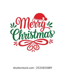 A simple Merry Christmas typography vector design and Christmas ornaments with white background