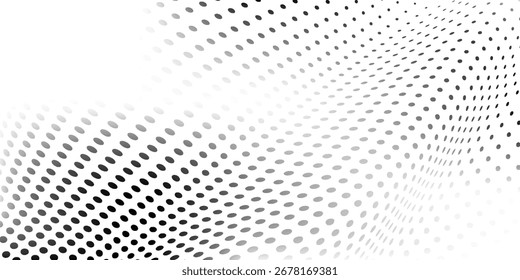 Textura de degradado semitono punteado de onda de malla simple. Fondo de lunares desapareciendo. Gradación de puntos repetida abstracta