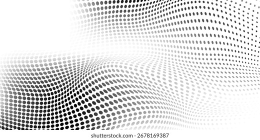Textura de gradiente de meio-tom pontilhado de onda de malha simples. Plano de fundo de ponto de polca de fuga. Repetindo a gradação de pontos abstrata moderna
