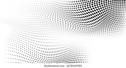 Textura de gradiente de meio-tom pontilhado de onda de malha simples. Plano de fundo de ponto de polca de fuga. Repetindo pontos de gradação abstrato moderno simples design