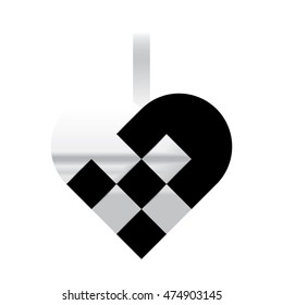 Simple metal black braided christmas heart shaped vector illustration.