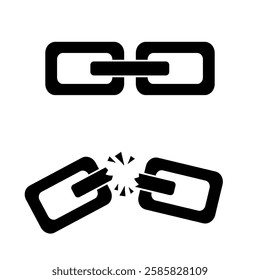 Simple Metal Connected and Broken Chain Concept Icon - Black Silhouette illustration Vector