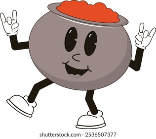 simple metal finger cauldron halloween mascot illustration with funny pose and expression