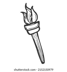 Simple metal greek cresset torchlight on white background. Freehand line black ink hand drawn object badge emblem sketchy in retro art scribble cartoon style pen on paper with space for text