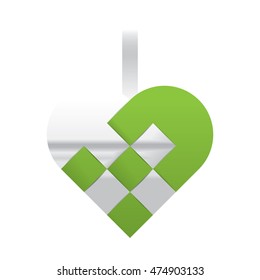 Simple metal light green braided christmas heart shaped vector illustration.