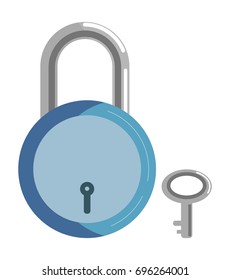 Simple metal lock with blue corpus and small key