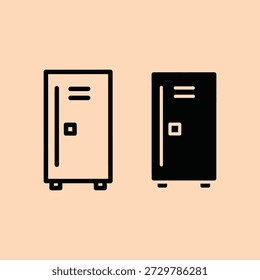 Simple metal locker illustration with beige and black cabinets on a light orange background storage concept minimalist design digital art