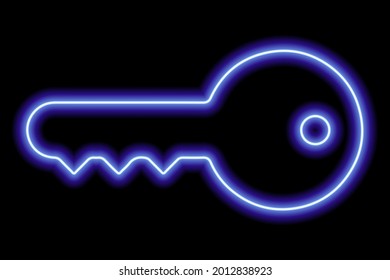 Simple metal wrench. Blue neon outline on a black background. Vector illustration