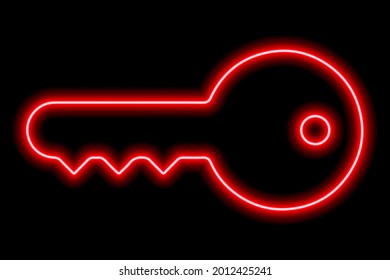 Simple metal wrench. Red neon outline on a black background. Vector illustration
