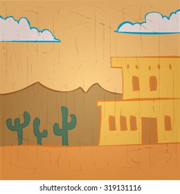 Simple Mexican landscape. Hand drawn vector illustration.