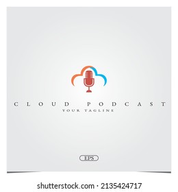 Simple Mic Microphone with cloud for Podcast Radio Recording logo premium elegant template vector eps 10