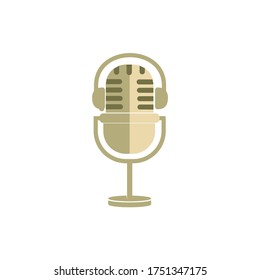 Simple mic microphone headphones waveform sound wave for podcast radio recording logo design