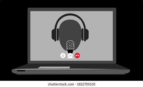 Simple Mic Microphone Headphones Waveform Sound Wave for Podcast Radio Recording Logo design