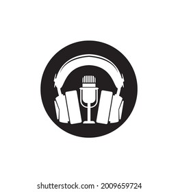 Auriculares de micrófono simple Waveform Sound Wave para el diseño del logotipo de grabación de radio por podcast
