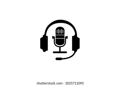 Simple Mic Microphone Headphones Waveform Sound Wave for Podcast Radio Recording Logo design