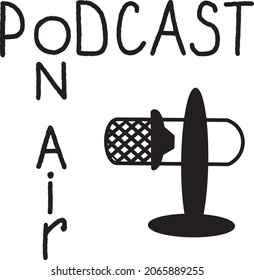 Simple Mic Microphone Headphones Waveform Sound Wave for Podcast Radio Recording Logo design